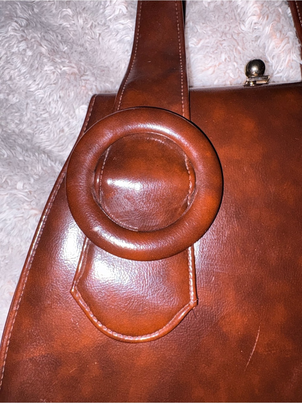 Vintage Brown Faux Leather Handbag - Picture 2 of 11